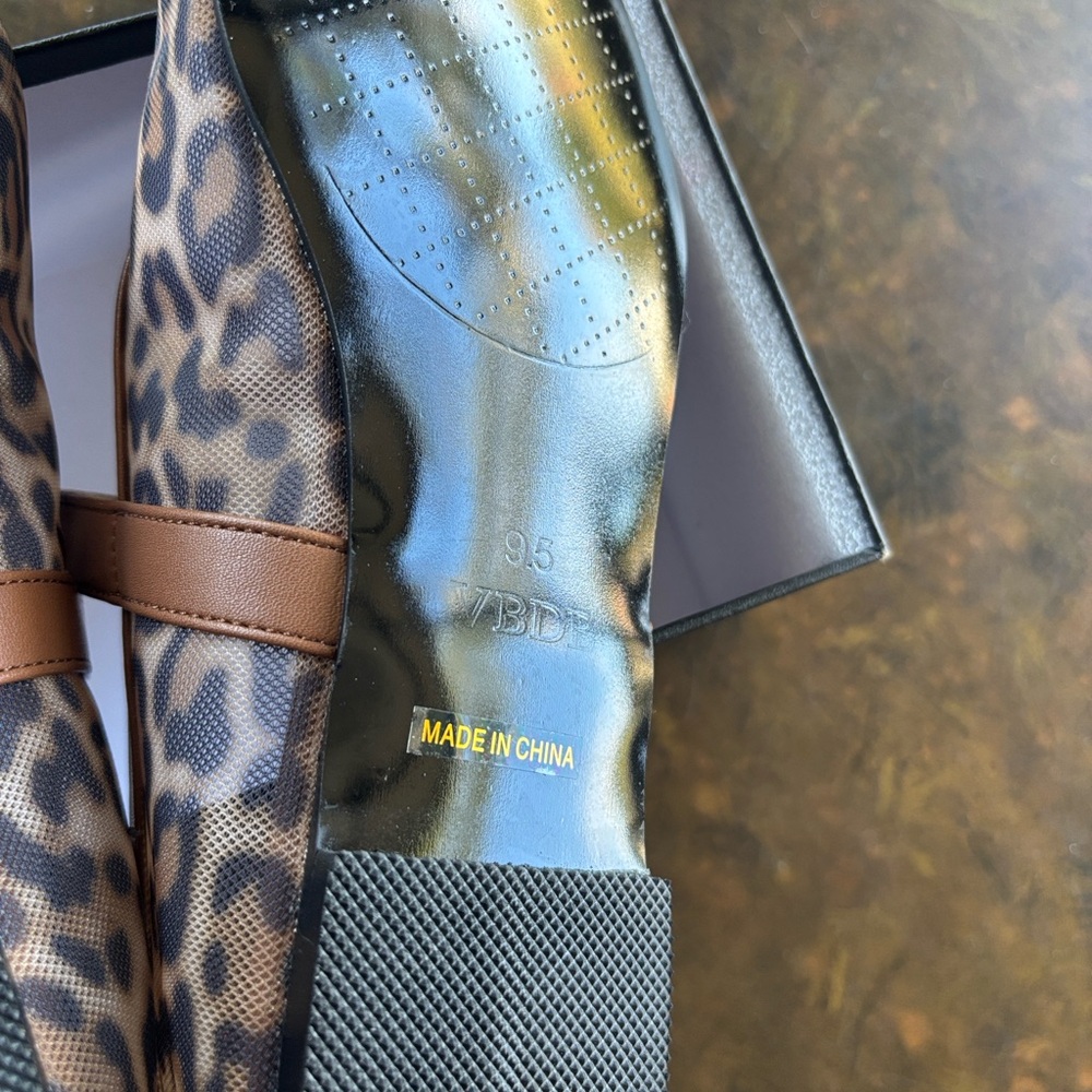Leopard Mesh Ballet Flats W/ Round Toe Buckle Strap - Picture 3 of 8